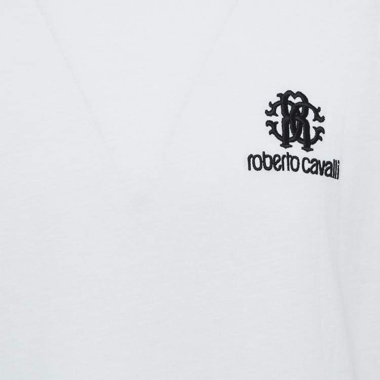 مملوكة مسبقًا Roberto Cavalli White Logo Embroidered Cotton Crew Neck T-Shirt XL