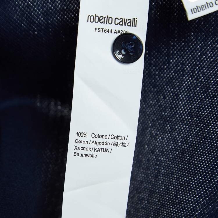 مملوكة مسبقًا Roberto Cavalli Navy Blue Logo Detailed Sleeve Polo T-Shirt L