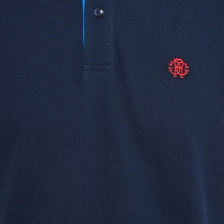 مملوكة مسبقًا Roberto Cavalli Navy Blue Logo Detailed Sleeve Polo T-Shirt L