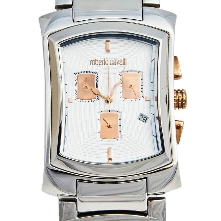 Pre Owned Roberto Cavalli White Stainless Steel Tomahawk R7253900015 Men's Wristwatch 31 mm