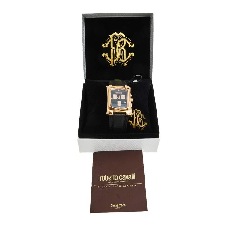 مملوكة مسبقًا Roberto Cavalli Black Rose Gold Plated Stainless Steel Tomahawk R7251900125 Men's Wristwatch 31 mm