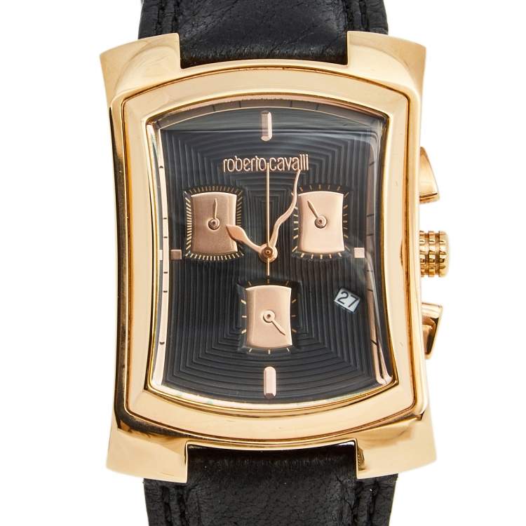 مملوكة مسبقًا Roberto Cavalli Black Rose Gold Plated Stainless Steel Tomahawk R7251900125 Men's Wristwatch 31 mm