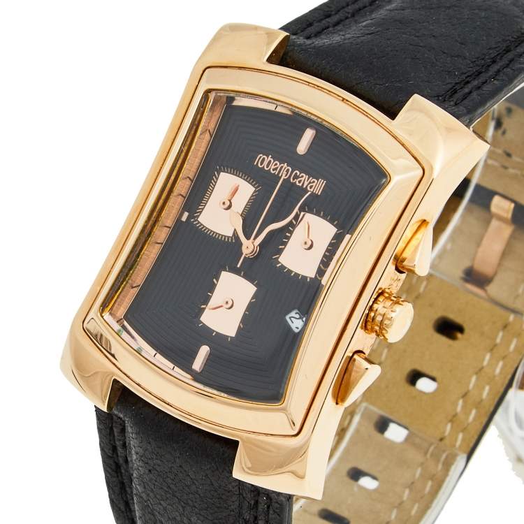 مملوكة مسبقًا Roberto Cavalli Black Rose Gold Plated Stainless Steel Tomahawk R7251900125 Men's Wristwatch 31 mm