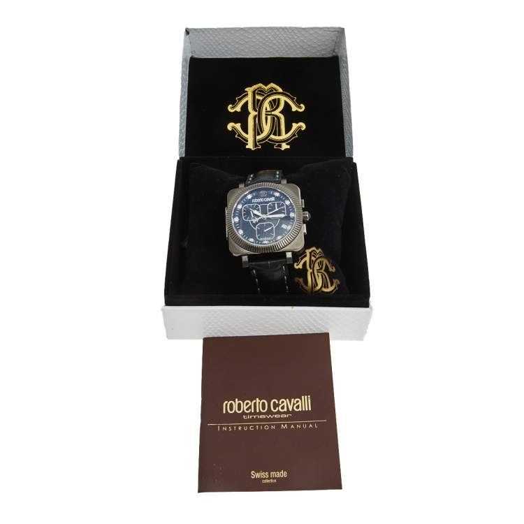 Pre Owned Roberto Cavalli Black PVD Coated Stainless Steel Crocodile Bohemienne R7271666025 Men's Wristwatch 40 mm