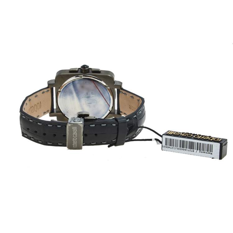 Pre Owned Roberto Cavalli Black PVD Coated Stainless Steel Crocodile Bohemienne R7271666025 Men's Wristwatch 40 mm