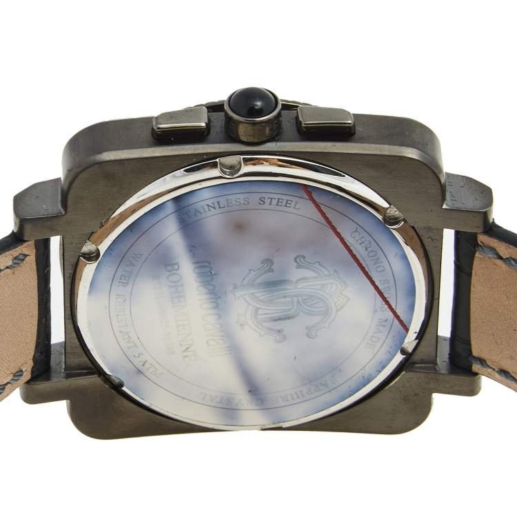 Pre Owned Roberto Cavalli Black PVD Coated Stainless Steel Crocodile Bohemienne R7271666025 Men's Wristwatch 40 mm