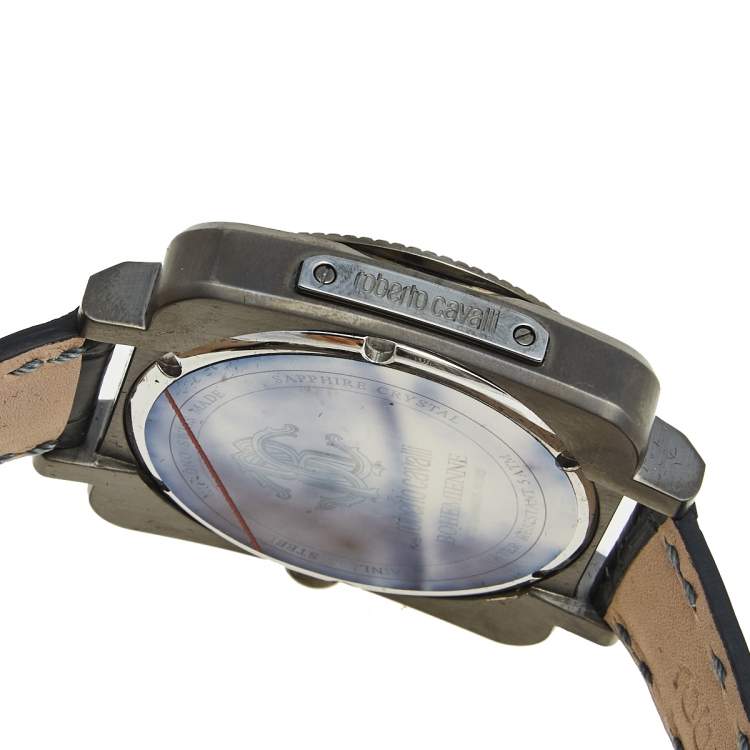 Pre Owned Roberto Cavalli Black PVD Coated Stainless Steel Crocodile Bohemienne R7271666025 Men's Wristwatch 40 mm