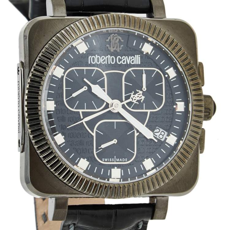 Pre Owned Roberto Cavalli Black PVD Coated Stainless Steel Crocodile Bohemienne R7271666025 Men's Wristwatch 40 mm