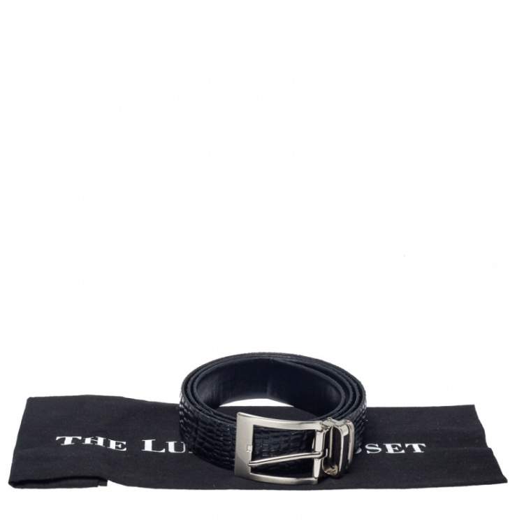 Pre Owned Robert Cavalli Black Croc Embossed Buckle Belt 110CM