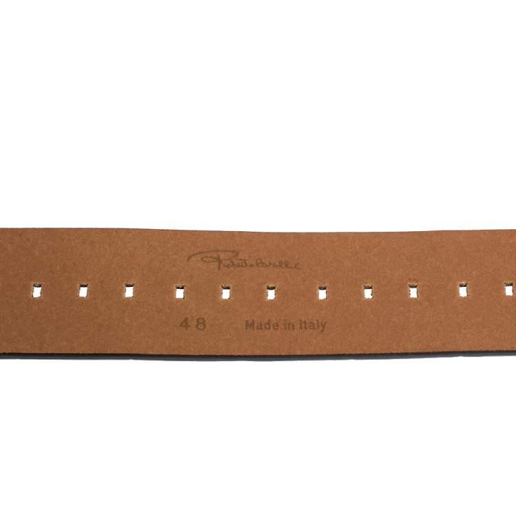 Pre Owned Roberto Cavalli Dark Brown Croc Embossed Leather Snake Detail Buckle Belt