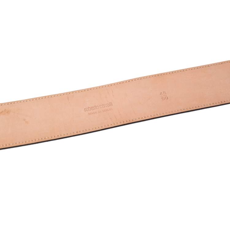 Pre Owned Roberto Cavalli Brown Leather Logo Buckle Belt 90CM