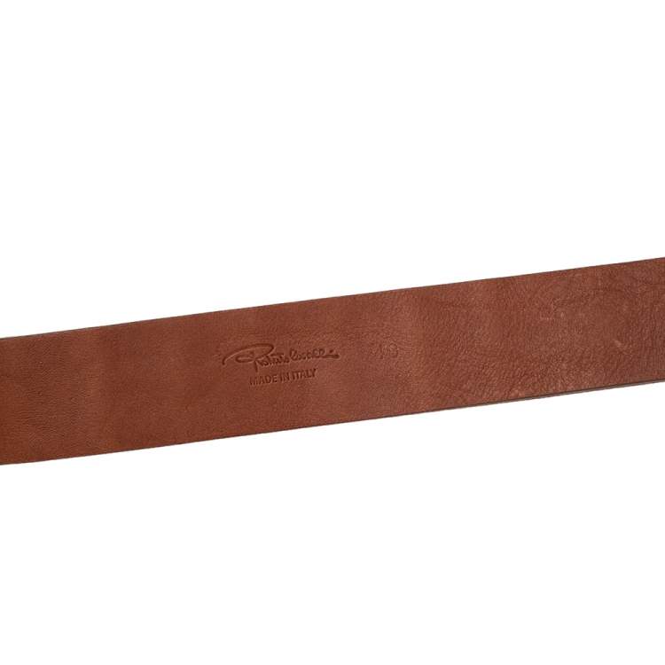 Pre Owned Roberto Cavalli Brown Croc Embossed Leather Buckle Belt 100CM