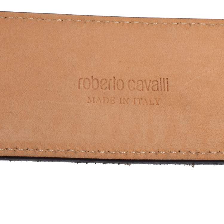 Pre Owned Roberto Cavalli Grey Suede Logo Buckle Belt 100CM