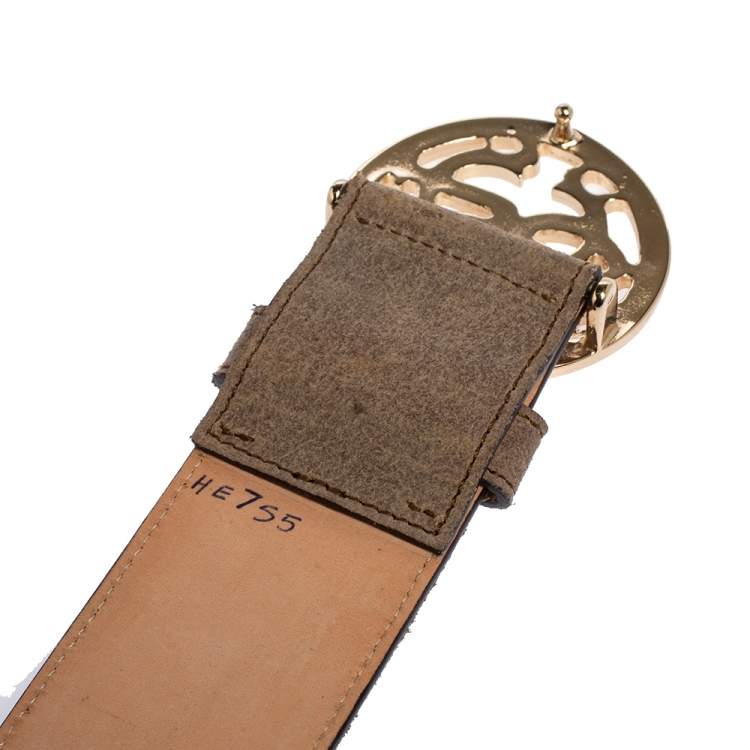 Pre Owned Roberto Cavalli Grey Suede Logo Buckle Belt 100CM