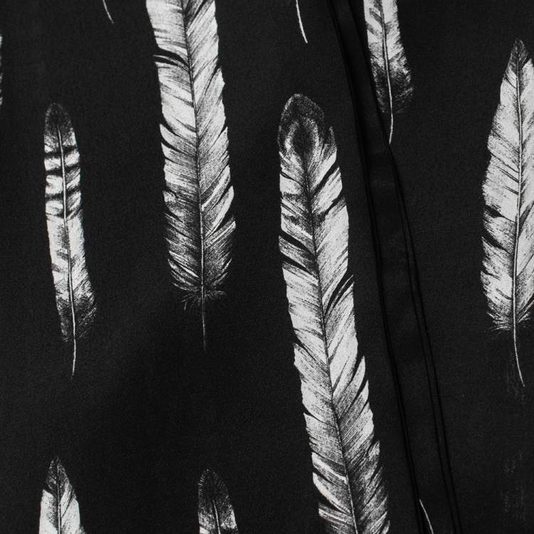 Pre Owned Roberto Cavalli Black Plumage Print Silk Scarf