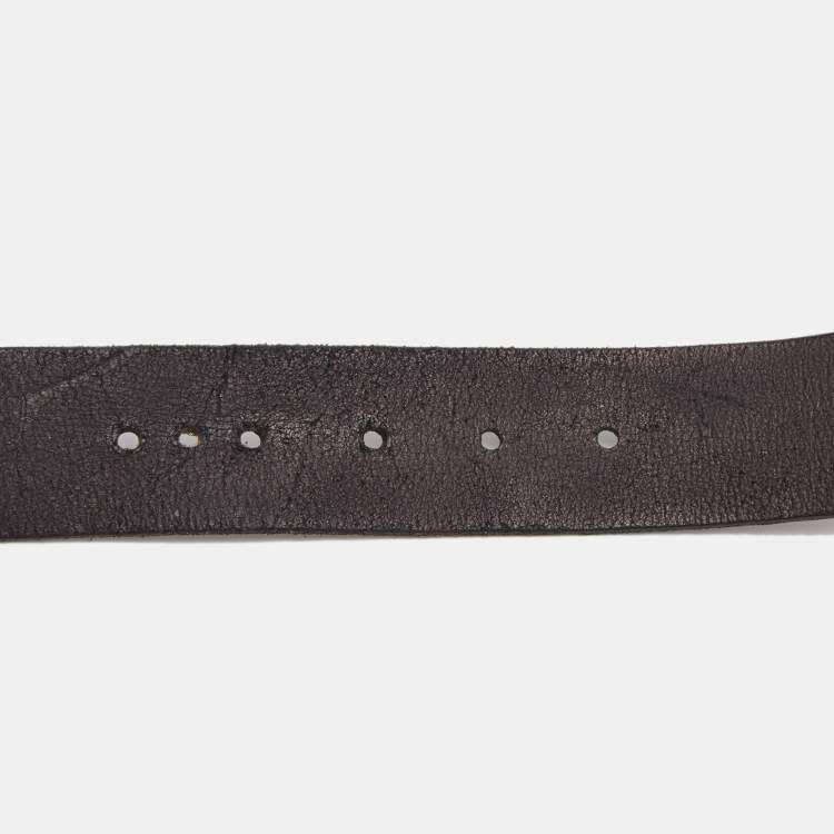 Pre Owned Roberto Cavalli Black Leather Snake Buckle Belt 95CM