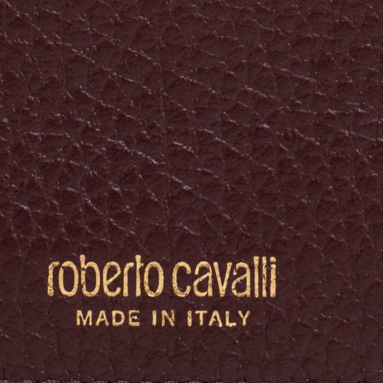 Pre Owned Roberto Cavalli Burgundy Leather Card Holder
