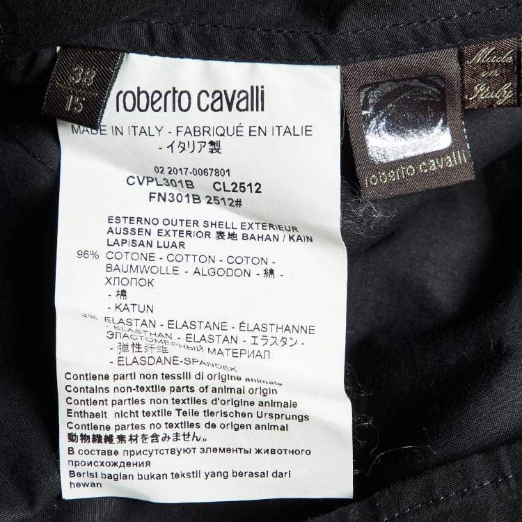 Pre Owned Roberto Cavalli Black Cotton Logo Crest Embroidered Button Front Shirt S