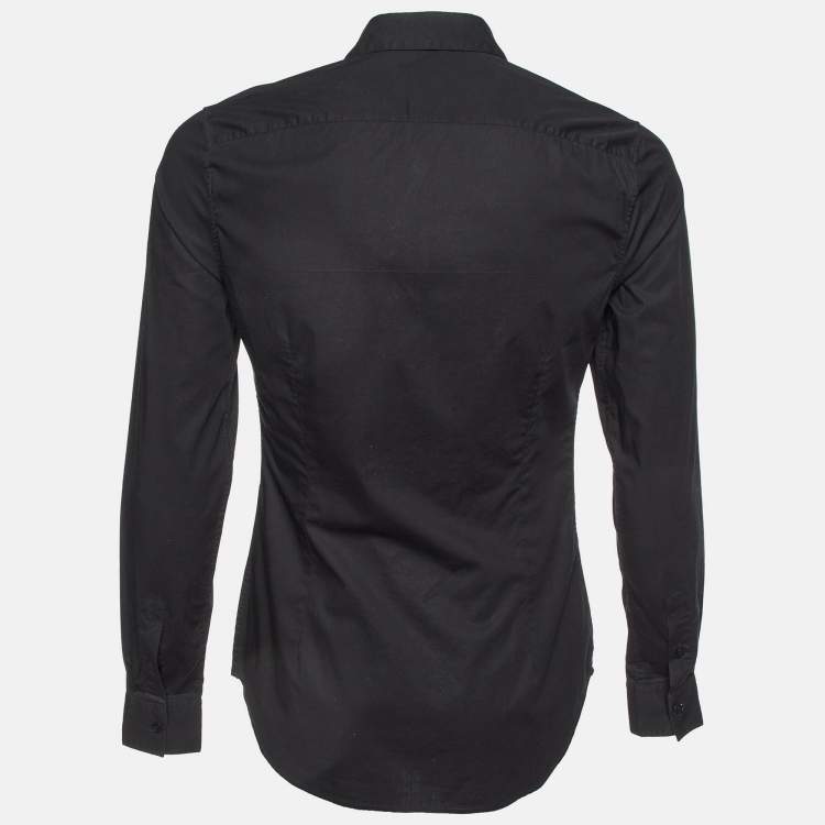 Pre Owned Roberto Cavalli Black Cotton Logo Crest Embroidered Button Front Shirt S