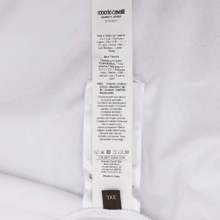 Pre Owned Roberto Cavalli White Logo Detail Cotton T-Shirt XXXL