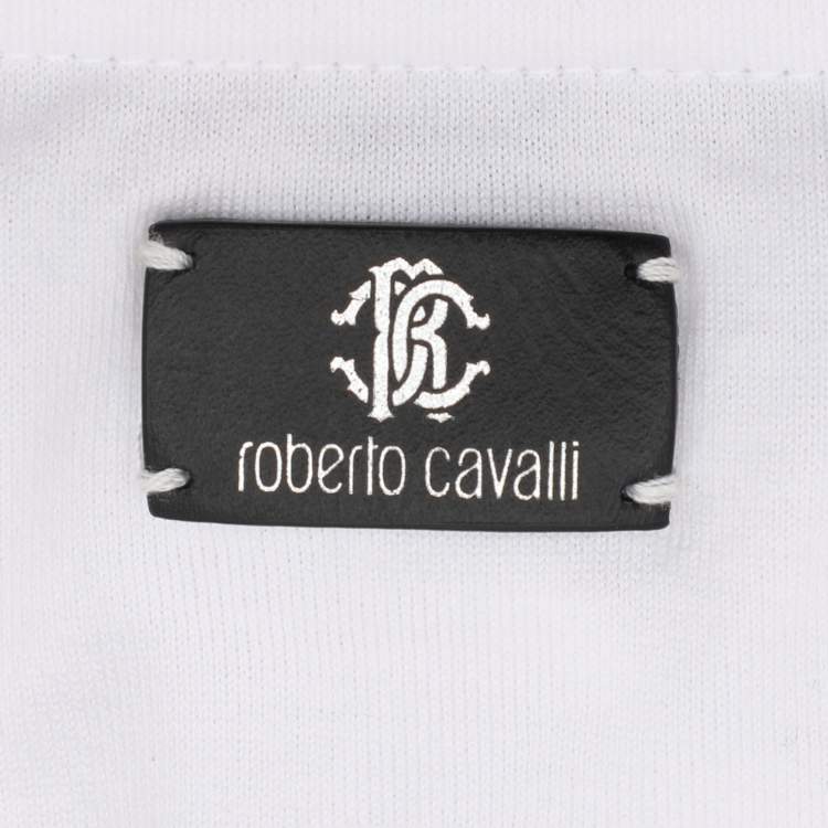 Pre Owned Roberto Cavalli White Logo Detail Cotton T-Shirt XXXL