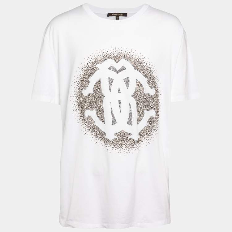 Pre Owned Roberto Cavalli White Logo Detail Cotton T-Shirt XXXL