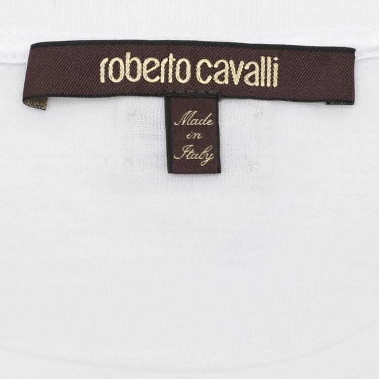 Pre Owned Roberto Cavalli White Logo Detail Cotton T-Shirt XXXL
