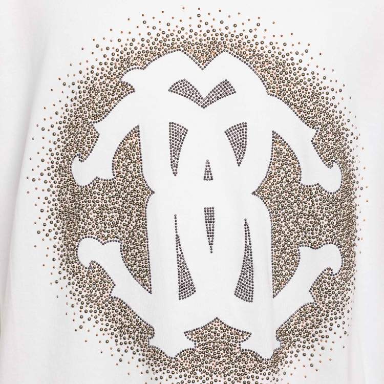 Pre Owned Roberto Cavalli White Logo Detail Cotton T-Shirt XXXL