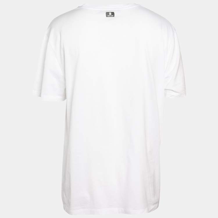 Pre Owned Roberto Cavalli White Logo Detail Cotton T-Shirt XXXL