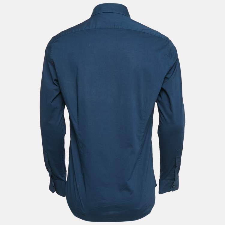 Pre Owned Roberto Cavalli Navy Blue Cotton Button Front Shirt XL