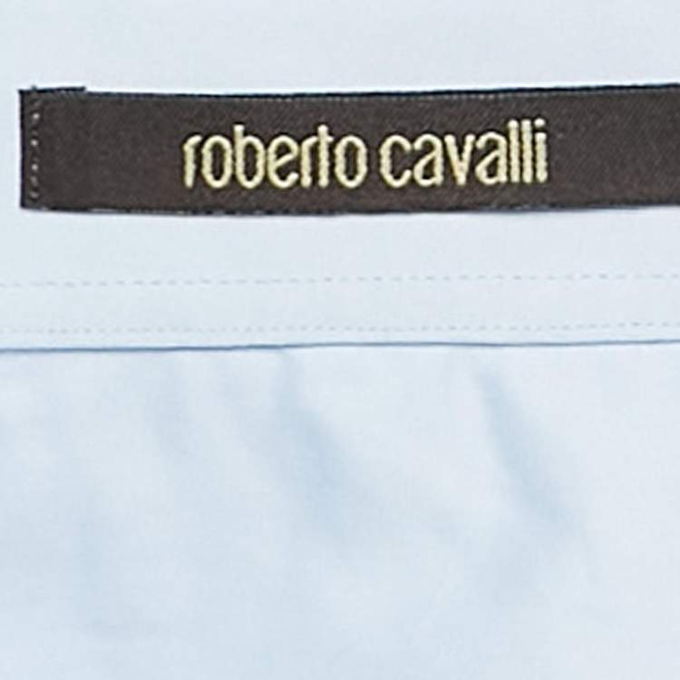 Pre Owned Roberto Cavalli Blue Cotton Button Front Shirt XL