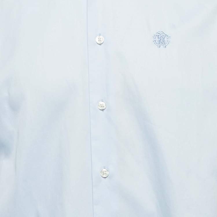 Pre Owned Roberto Cavalli Blue Cotton Button Front Shirt XL