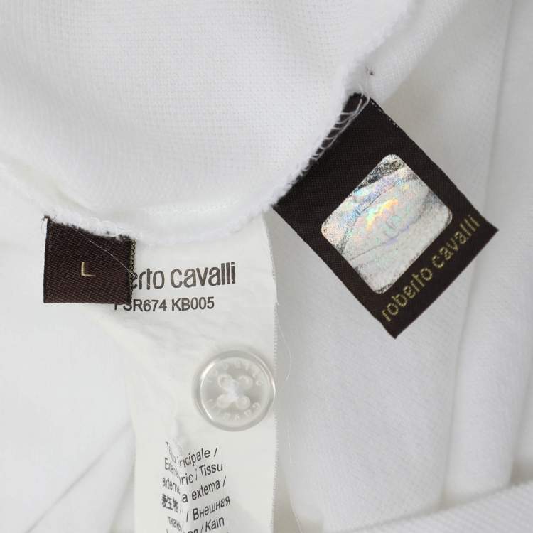 Pre Owned Roberto Cavalli White Cotton Logo Embroidered T-Shirt L