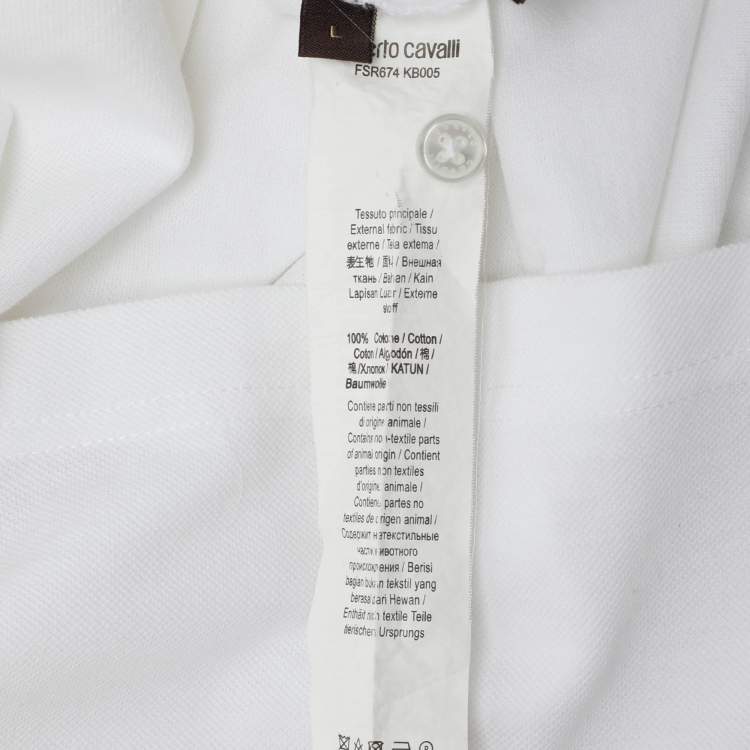 Pre Owned Roberto Cavalli White Cotton Logo Embroidered T-Shirt L