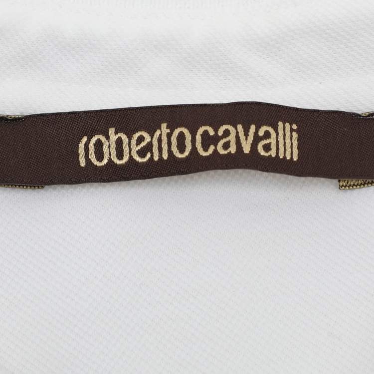 Pre Owned Roberto Cavalli White Cotton Logo Embroidered T-Shirt L
