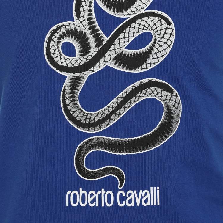 Pre Owned Roberto Cavalli Blue Cotton Crew Neck T-Shirt S