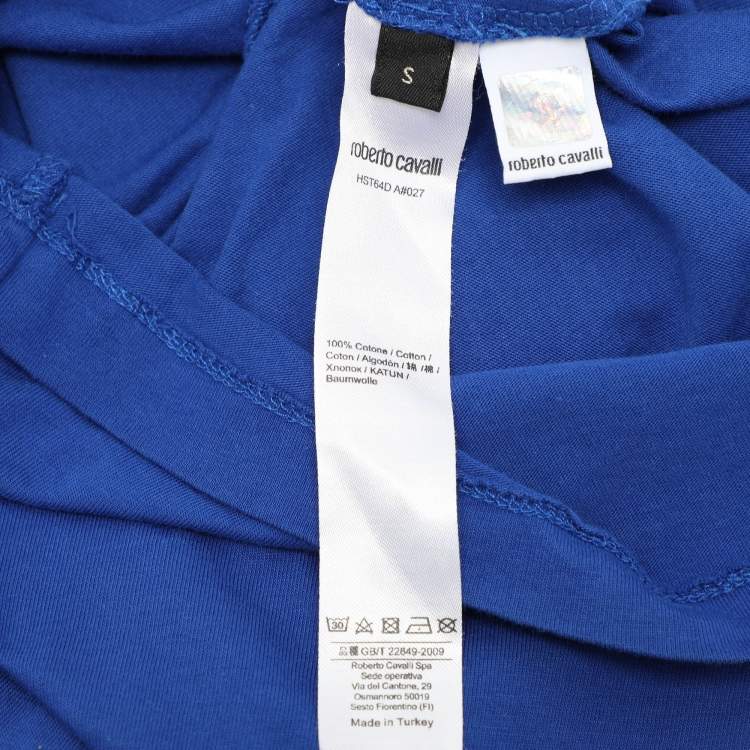 Pre Owned Roberto Cavalli Blue Cotton Crew Neck T-Shirt S