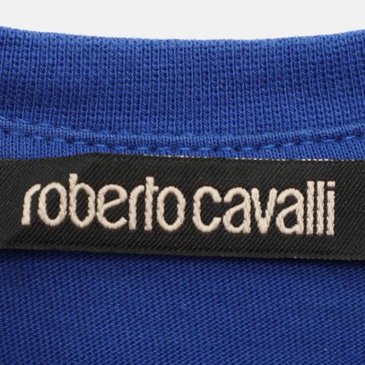 Pre Owned Roberto Cavalli Blue Cotton Crew Neck T-Shirt S