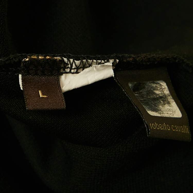 Pre Owned Roberto Cavalli Black Cotton Pique Polo T-Shirt L