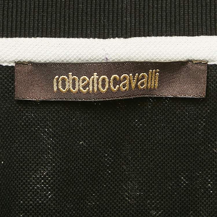 Pre Owned Roberto Cavalli Black Cotton Pique Polo T-Shirt L