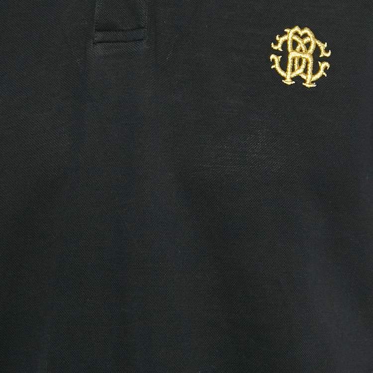 Pre Owned Roberto Cavalli Black Cotton Pique Polo T-Shirt L