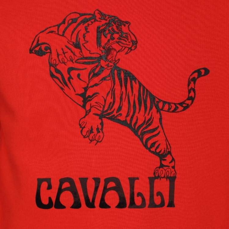 مملوكة مسبقًا Roberto Cavalli Orange Cotton Knit Blend Tiger Print Sweatshirt L