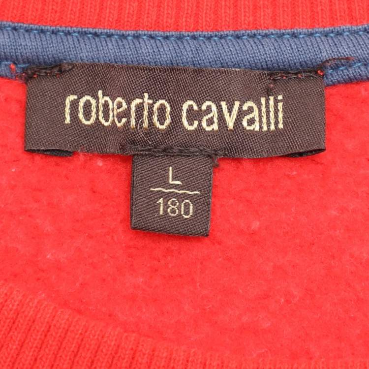 مملوكة مسبقًا Roberto Cavalli Orange Cotton Knit Blend Tiger Print Sweatshirt L