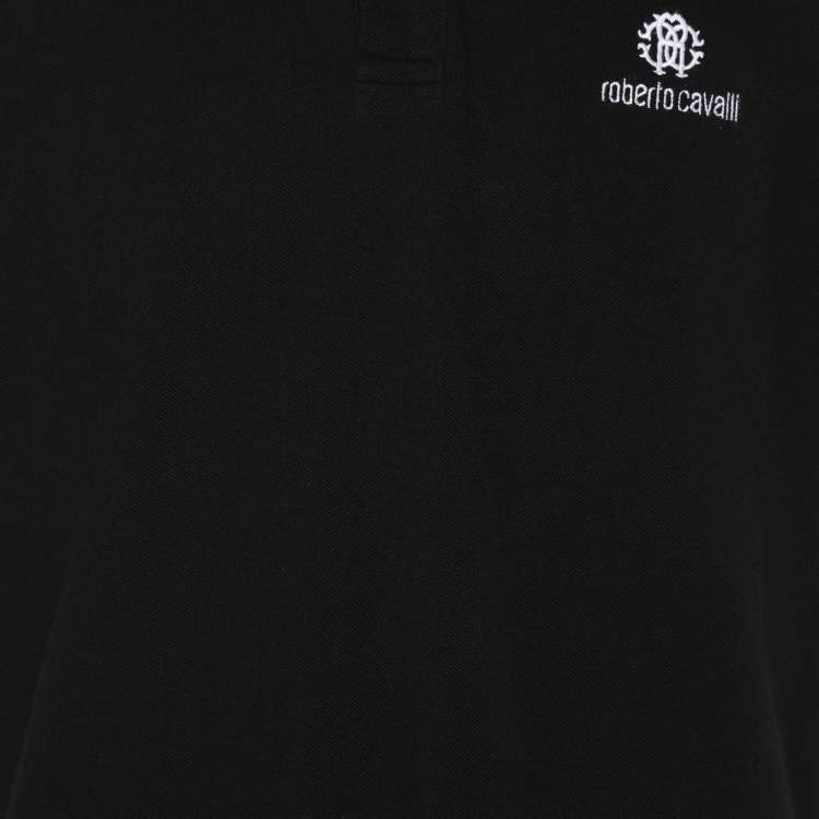 Pre Owned Roberto Cavalli Black Pique Cotton Polo T-Shirt L
