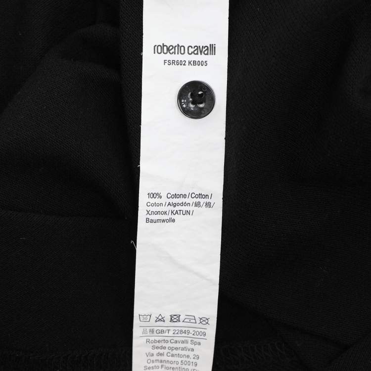 Pre Owned Roberto Cavalli Black Pique Cotton Polo T-Shirt L