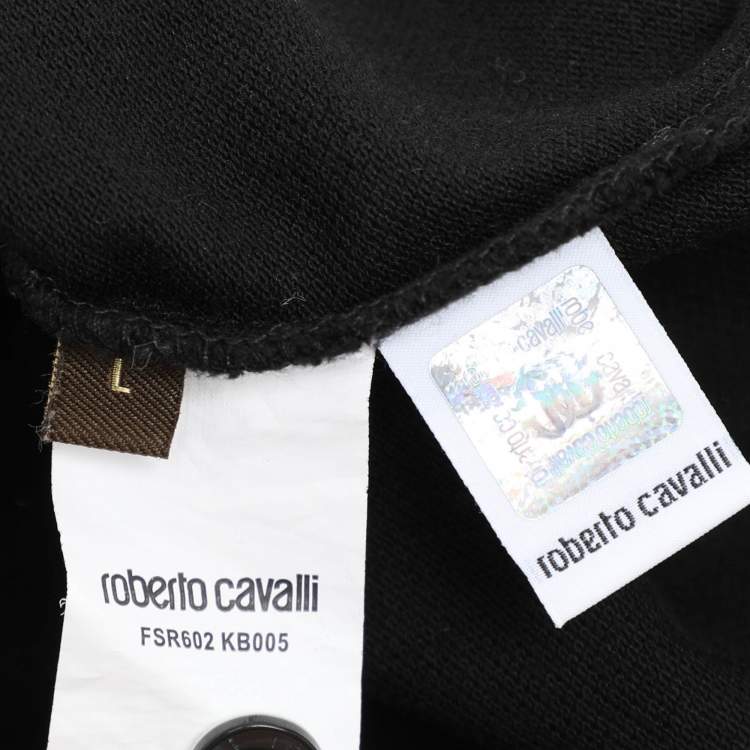 Pre Owned Roberto Cavalli Black Pique Cotton Polo T-Shirt L