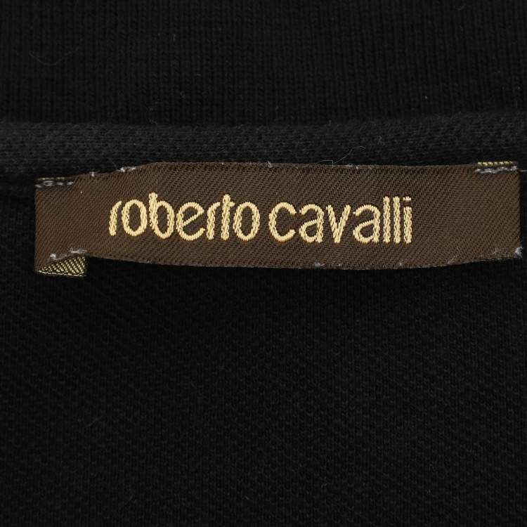 Pre Owned Roberto Cavalli Black Pique Cotton Polo T-Shirt L