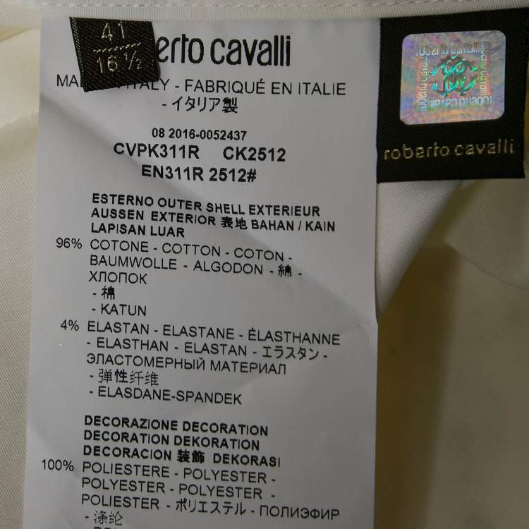 Pre Owned Just Cavalli White Tiger Embroidered Cotton Button Front Shirt L