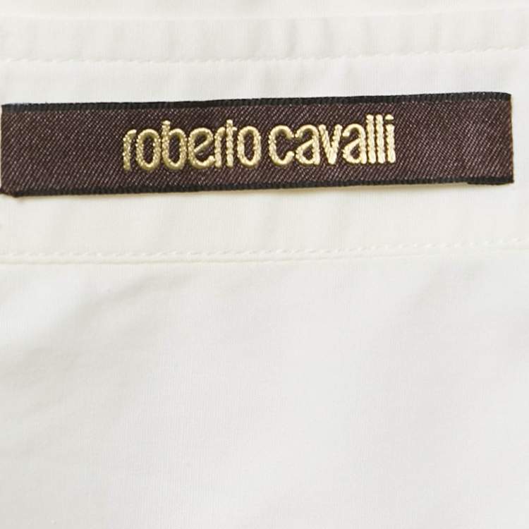 Pre Owned Just Cavalli White Tiger Embroidered Cotton Button Front Shirt L