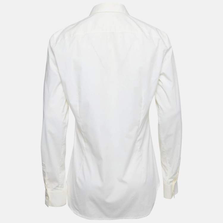 Pre Owned Just Cavalli White Tiger Embroidered Cotton Button Front Shirt L